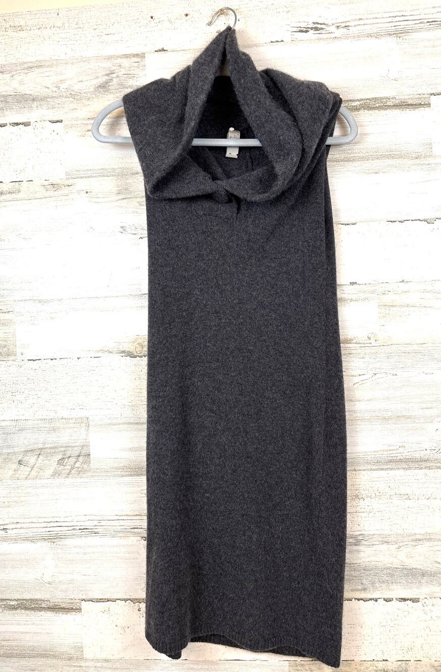 White + Warren Gray Cashmere Half Hood Midi Dress Womens S Soft Luxe Fitted
